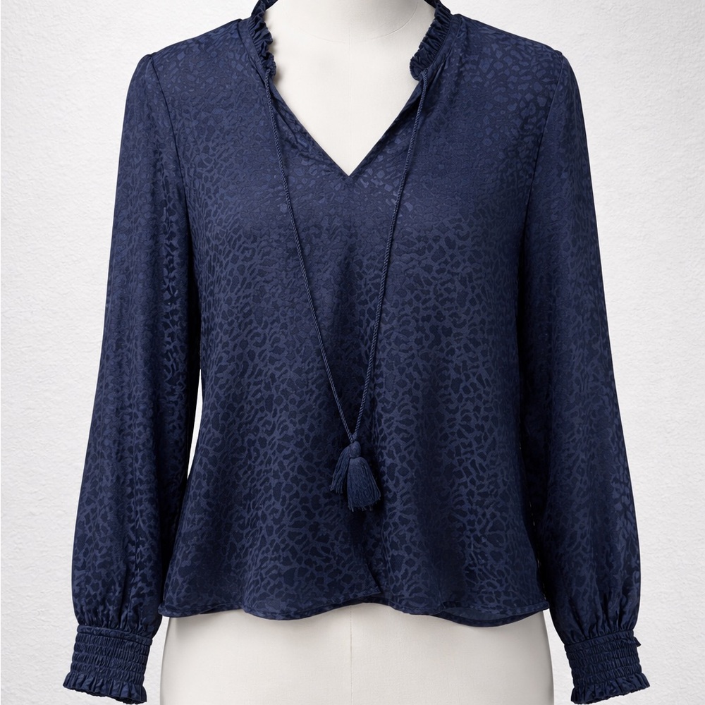 Liverpool Navy Textured Blouse with Tassel